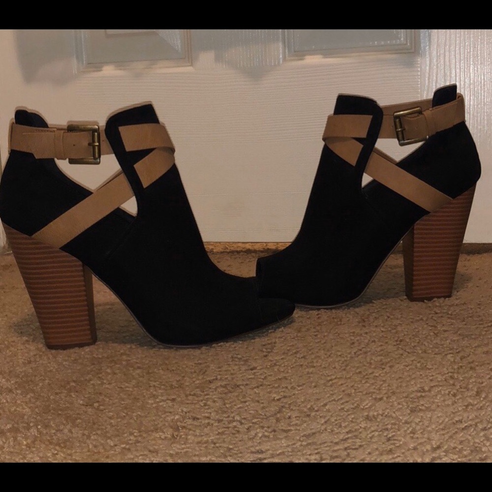 Just fab open toe black heels